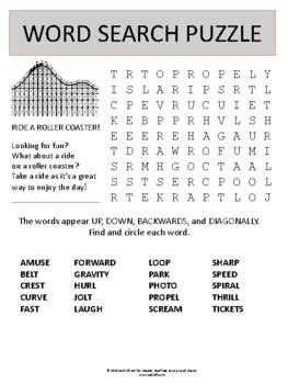 Preview of Roller Coaster Word Search Worksheet Puzzle - Easel Activity Game