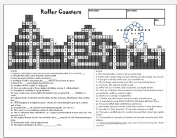 Roller Coasters Crossword Puzzle Physics STEM by Steve Strickland