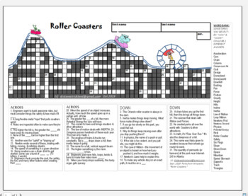Roller Coasters Crossword Puzzle Physics STEM TPT