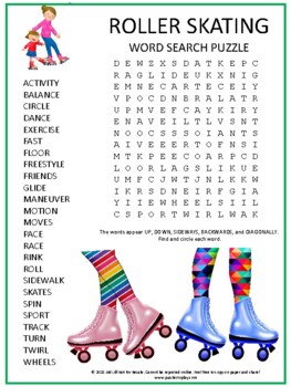 Preview of Roller Skating Word Search Puzzle Activity Worksheet Game | No Prep!