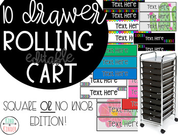 Preview of Rolling Cart 10 Drawer Labels *EDITABLE* {Square or NO Knob Edition)