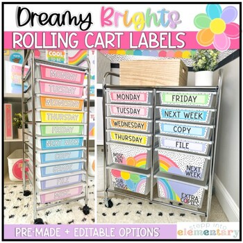Preview of Rolling Cart Labels | Dreamy Brights Decor - Editable!