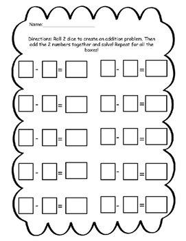 Preview of Rolling Dice Subtraction Fluency Game/Activity