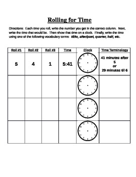 Preview of Rolling For Time Dice Game