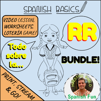 Preview of Rolling R's Bundle! Video, Lotería de Palabras and 4 Worksheets - 2 Classes