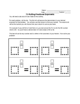 Preview of Rolling Rational (Fraction) Exponents Activity