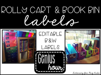 Preview of Rolly Cart & Book Bin Black & White Labels EDITABLE