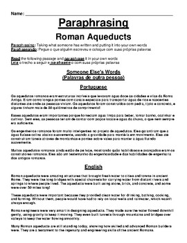 Preview of Roman Aqueducts Worksheet (English & Portuguese)
