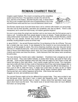 Preview of Roman Chariot Race Reading Comprehension