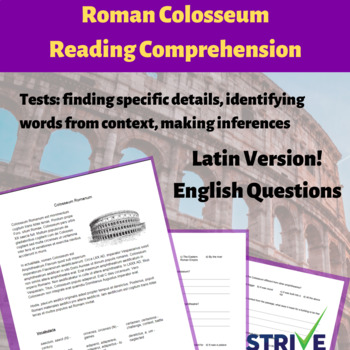 Preview of Roman Colosseum Reading Comprehension Worksheet (Latin w/ English Questions)