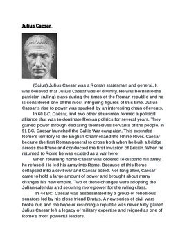 Preview of Roman Emperors Activity (With Higher Order Thinking Questions)