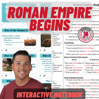 Preview of Roman Empire Begins Lesson - Rome Unit - AVID Notes - Presentation - Quiz+
