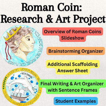 Preview of Roman Empire Coin Research & Art Project No Prep! Ancient Rome Activity