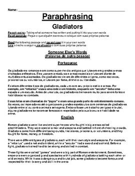 Preview of Roman Gladiators Worksheet (English & Portuguese)