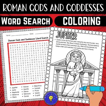 Preview of Roman Gods and Goddesses Activities | Word Search - Jupiter Coloring Page