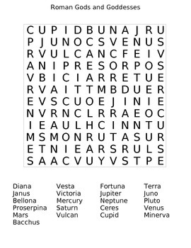 Preview of Roman Gods and Goddesses Wordsearch