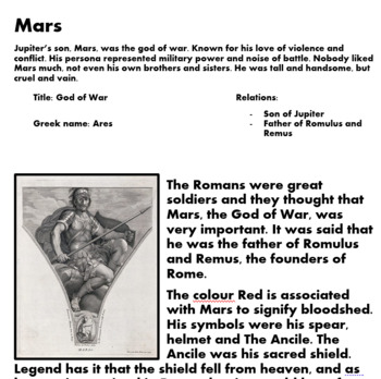 Preview of Roman Mythology Gods & Goddesses Research Pages
