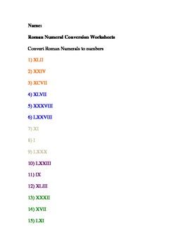 Preview of Roman Numeral Conversion Worksheets