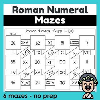 Preview of Roman Numeral Math Mazes Worksheet Activities- ready to print