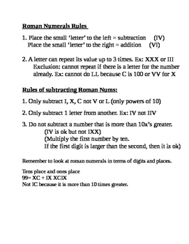 Preview of Roman Numeral Rules