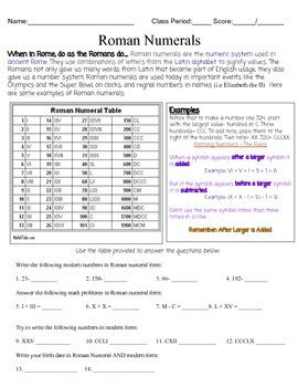 Roman Numeral Worksheet by The Inspired Instructor | TpT