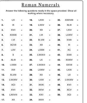 Roman Numerals 100 Worksheets with Answers Math Classical Civilisation