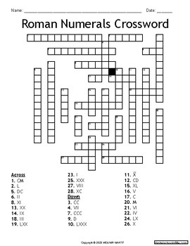 Roman Numerals Crossword Roman Numerals Words Puzzles TPT