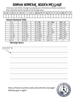 Roman Numerals Hidden Message: A Rome Activity involving Roman numerals.
