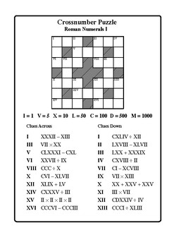 Preview of Roman Numerals I & II (Cross-number Puzzles)