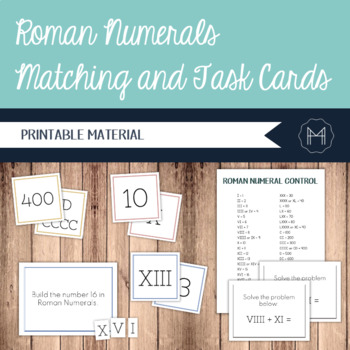 Preview of Roman Numerals Matching Activity and Task Cards