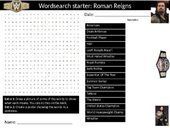 Preview of Roman Reigns Activity Pack Keywords Homework PE Wrestling Famous Sportsperson