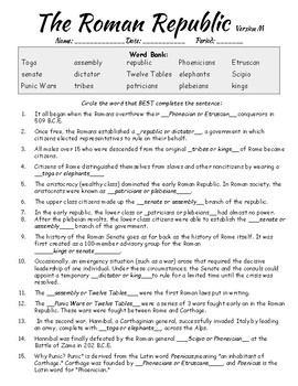 Roman Republic Worksheet (with differentiated version) by MissVhistory