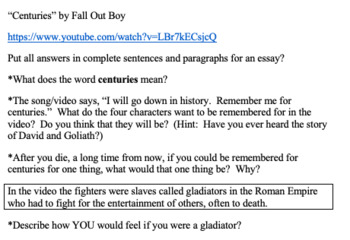 Preview of Roman history "Centuries" - Fall Out Boy song journal writing prompt