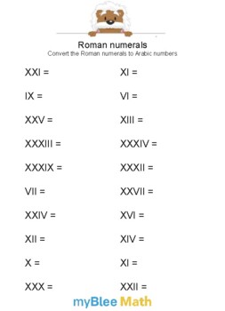 Roman numerals - Convert the numbers - 2nd to 5th grade by myBlee Math