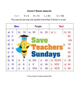 roman numerals worksheets 3 levels of difficulty by save teachers sundays