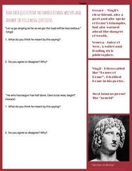 Preview of Roman philosophers and writers: Analyze quotes from Virgil, Seneca and Horace.