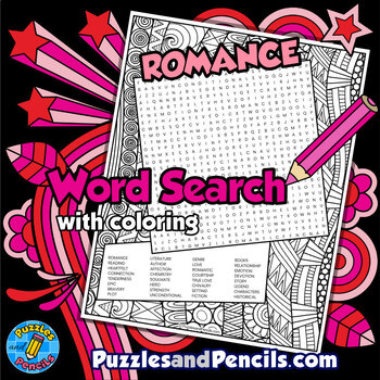 Preview of Romance Word Search Puzzle Activity with Coloring | Literature Wordsearch