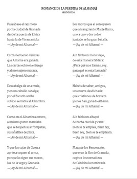 Romance de la pérdida de Alhama Text (Annotation Friendly) by Megan ...