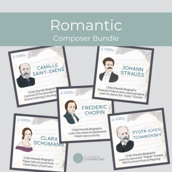 Preview of Romantic Era Musical Composer Bundle with Elementary Music Lesson and Activities