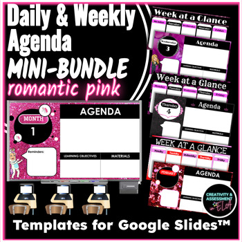 Preview of Romantic Pink Themes Daily & Weekly Agenda MINI-BUNDLE for Google Slides™