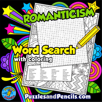 Preview of Romanticism Art Word Search Puzzle with Coloring | Periods of Art Wordsearch