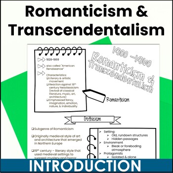 Preview of Romanticism, Transcendentalism American Literature Introduction, Visual Notes