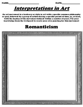 Preview of Romanticism Worksheet "Interpret the Art" & Webquest