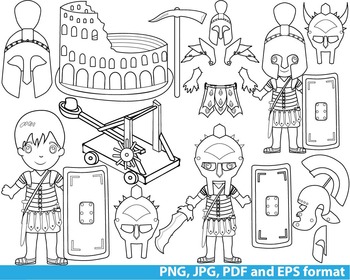 Preview of Rome Gladiator Super Hero Clip Art school outline stamp coloring line Print -131