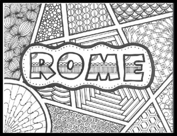 Preview of Rome, Italy Zentangle/Coloring Page - Good for sub plan