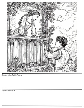 Preview of Romeo & Juliet 10 Key Scenes Coloring Pages and Quote Analysis