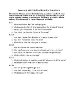 romeo and juliet act 1 questions