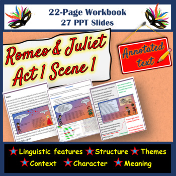 Preview of Romeo & Juliet Act 1, Scene 1 Annotated Text, Comprehension Questions & Slides