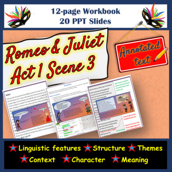 Preview of Romeo & Juliet Act 1, Scene 3 Annotated Text, Comprehension Questions & Slides.