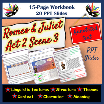 Preview of Romeo & Juliet Act 2 Scene 3 Annotated Text, Comprehension Questions & Slides